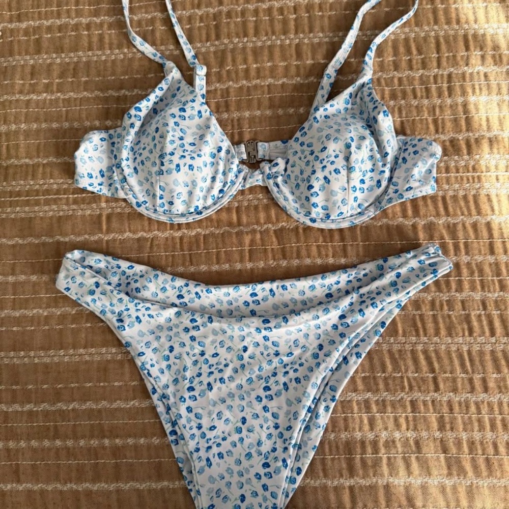 Blue and White Floral Bikini Set